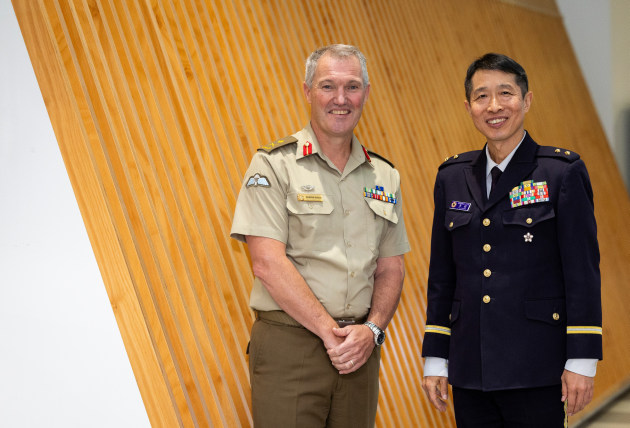 Director General, C4 Systems Department, Major General Akitsugu Kimura and Major General Warren Gould, Head Cyber Operations (HCO) and Strategic J6 meeting in Canberra.

Credit: Kym Smith / Defence