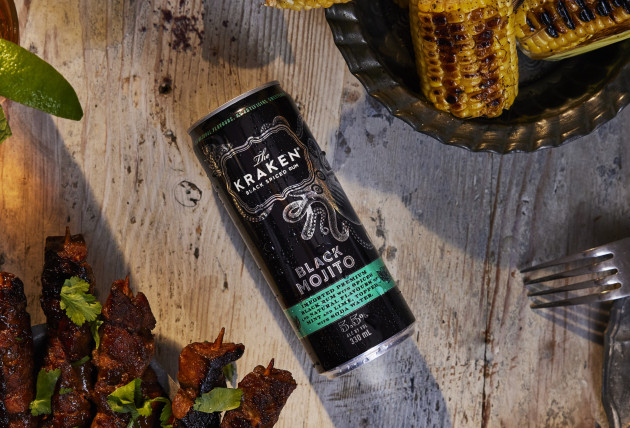 The Kraken Black Mojito RTD is a combination of Kraken Black Spiced Rum with of mint and lime flavours, topped with soda. Image: Proximo