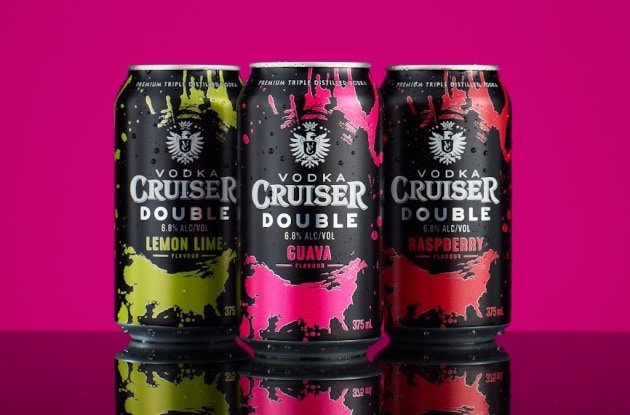Vodka Cruiser Double is available in Guava, Raspberry, and Lemon Lime. Image: Vodka Cruiser/Asahi Beverages