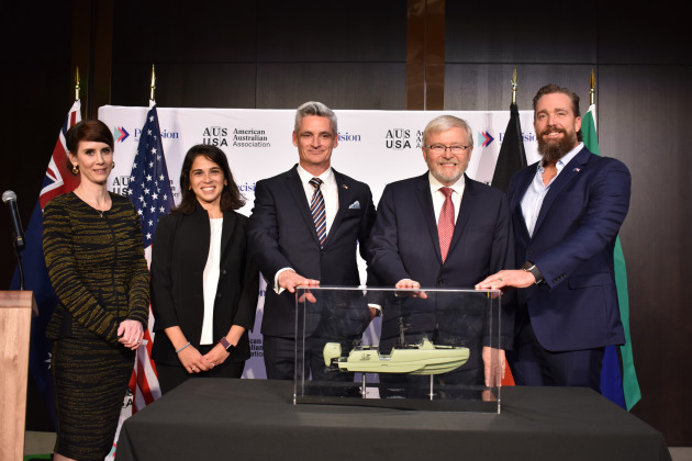 L-R: Sarah Cullens, Precision Public Affairs; Aditi Kumar, Defense Innovation Unit; Darren Schuback, The Whiskey Project Group; Ambassador Kevin Rudd; Ryan Carmichael, The Whiskey Project Group.
Credit: TWPG