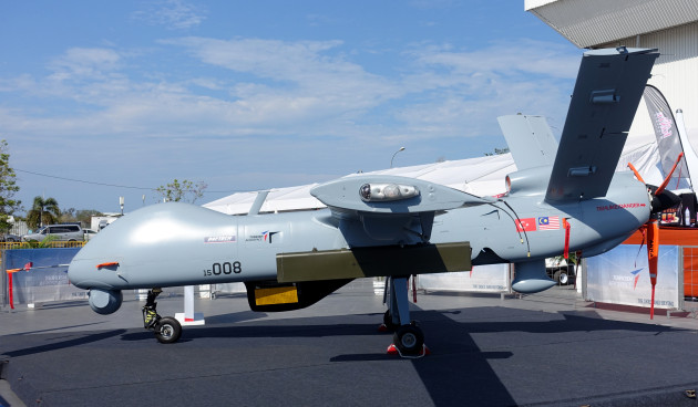A mock up of a TAI Anka MALE drone at LIMA 2019. (Nigel Pittaway)