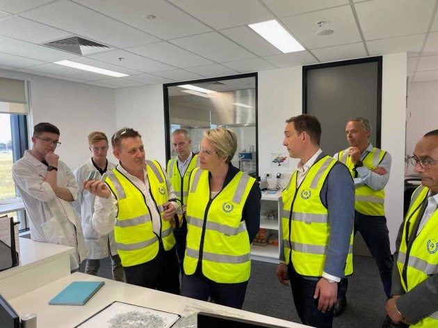 Ministers Tanya Plibersek and Steve Dimopolous were taken through the quality control laboratory where the flake is 'food-grade' tested.