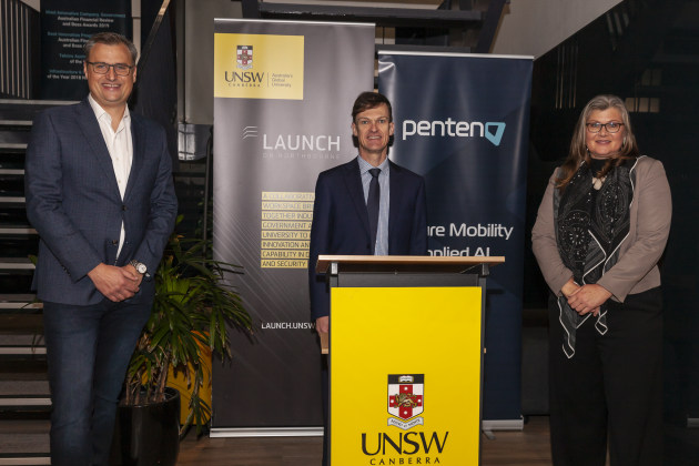 L-R: Penten&rsquo;s Matthew Wilson, USNW Rector Michael Frater and ACT Defence Advocate Kate Lundy. (Supplied)