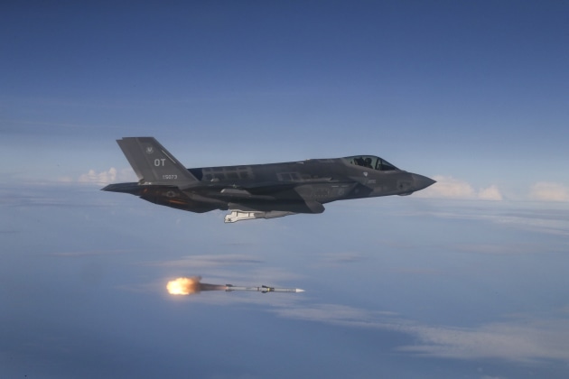 F-35A Lightning II test aircraft assigned to the 31st Test Evaluation Squadron from Edwards Air Force Base, California, released AIM-120 AMRAAM and AIM-9X missiles at QF-16 targets during a live-fire test over an Air Force range in the Gulf of Mexico on June 12, 2018. The Joint Operational Test Team conducted the missions as part of Block 3F Initial Operational Test and Evaluation.

Credit: US Defense / Master Sgt. Michael Jackson