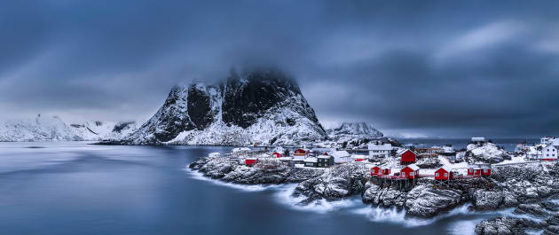 Another World. "The photo was taken in Lofoten Islands, Norway during my trip in March. Clouds were very dramatic when I was shooting. It began heavy raining just after I finished shooting. Five images stitched in Photoshop."
&copy; Jingshu Zhu, Australia, Commended, Open, Enhanced, 2017 Sony World Photography Awards.