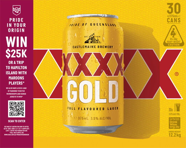 With State of Origin season upon us, Lion&rsquo;s XXXX beer is honouring is 145-year Queensland heritage with a limited edition can design for locals, in case state loyalty was in question. 
Each can in the XXXX GOLD Pride In Your Origin design has a number from 0-9 that can be combined to make up one of Queensland&rsquo;s 447 postcodes.