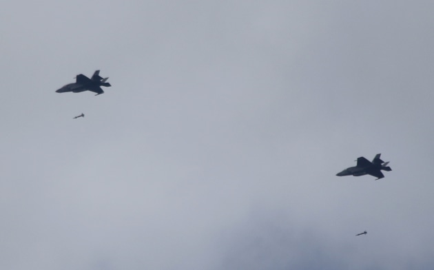 Air strikes using 500lb laser-guided munitions were performed by US Marine Corps F-35B Lightning IIs, operating from the USS America off Shoalwater Bay. 
Credit: Nigel Pittaway