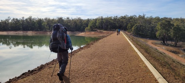 Our End-To-End walkers reach Glen Mervyn Dam. Steve Sertis