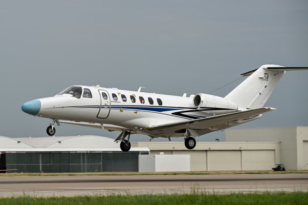 The CJ3 Gen3 took off from Wichita Dwight D. Eisenhower National Airport, with pilots flying a nearly two-hour test flight focused on cockpit software functionality. (Textron)