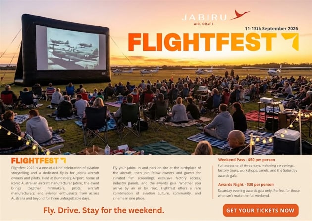 Flightfest Film Festival & Fly-In is running from Friday 11 to Sunday 13 September at the Jabiru Aircraft Factory. (Flightfest)
