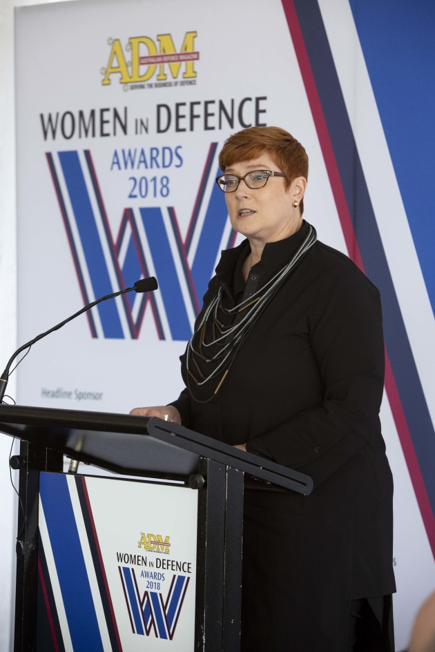 Minister for Defence Marise Payne speaking at the gala awards.