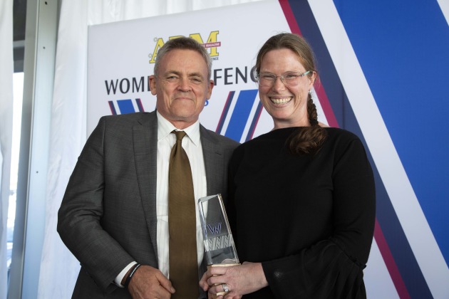 GP CPT Wendy Blyth, Project Management winner, with Rob Elder of Airbus Australia-Pacific. Credit: Leigh Atkinson