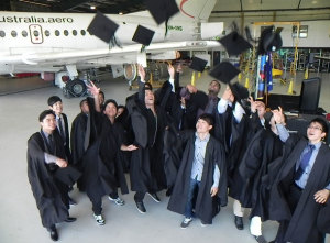 International students at Aviation Australia celebrate their graduation. (Aviation Australia)