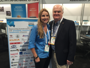 APPMA's Nerida Kelton with Tom Schneider of the World Packaging Organisation.&nbsp;