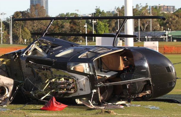 VH-VDZ lies on its side at Olympic Park, Melbourne (ATSB)
