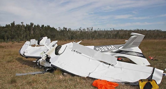 The crash site of VH-BEG alongside the runway at Caloundra. (Queensland Police)