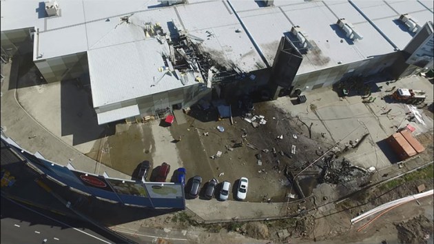 The damage to the DFO building after the crash of VH-ZCR. The ATSB is investigating the building approval process. (ATSB)