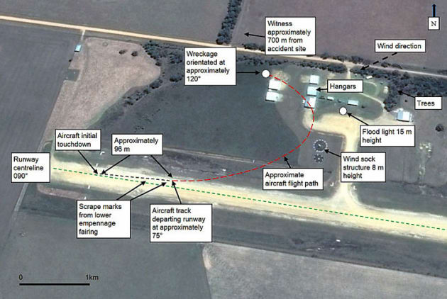 The path of the J160 before crashing. (Google Earth image modified by the ATSB)