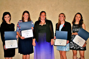 Airservices Scholarship winner for 2015. From left to right: Amelia Morton, Vanessa Whan, Carol Dehn (AWPA National President), Brooke Walsh, Lucy Simkin.