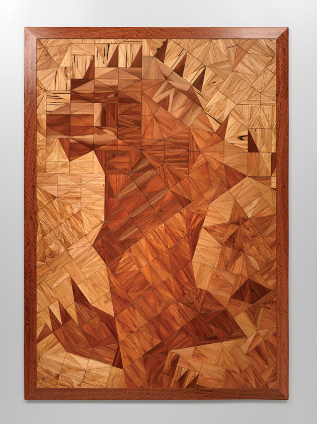 Adrian Potter, Punk, 2009, 1120 x 1158mm. Forest redgum, white stringybark, red box, grey box, messmate stringybark, narrow leaved red ironbark, red ironbark, grey gum, pink gum, black box, brown-top stringybark. Photo: Grant Hancock