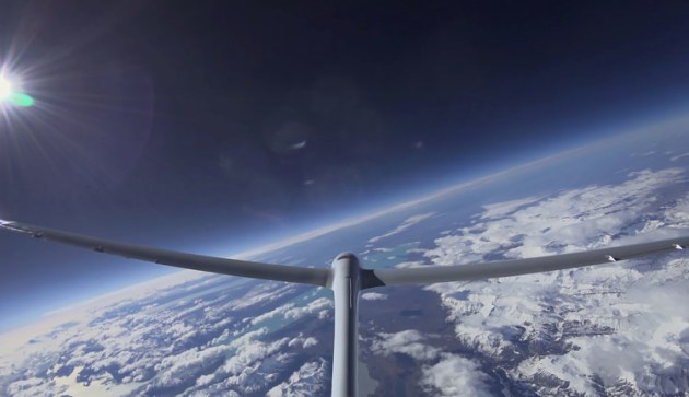 The tail camera of the Airbus Perlan Mission II pressurized glider captures a panoramic view from the world-record setting altitude of 52,172 feet. (Airbus)