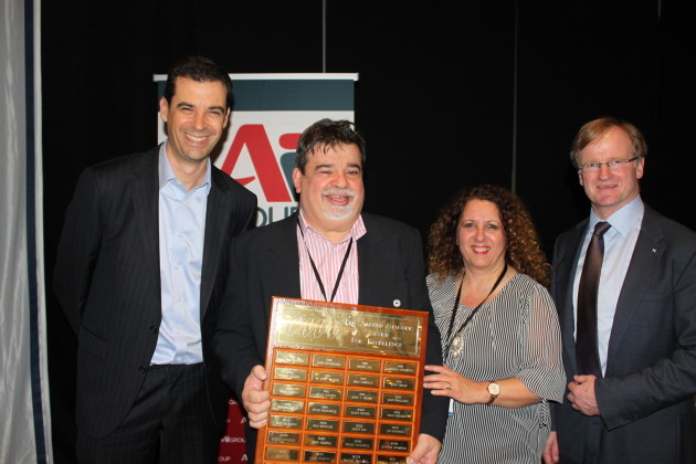 (Left to right) Martin Brown (general manager of confectionery and snacks at Nestl&eacute; Australia), Anthony (Tony) Raponi (process specialist manager at Nestl&eacute; Australia with wife Philippa Raponi, and Tim Piper (head of the AI Group's confectionery sector).