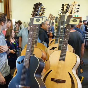 This beautiful display of Andrew's creative guitar design work was posthumously mounted by Andrew's wife. Email andrewdenholm@hotmail.com