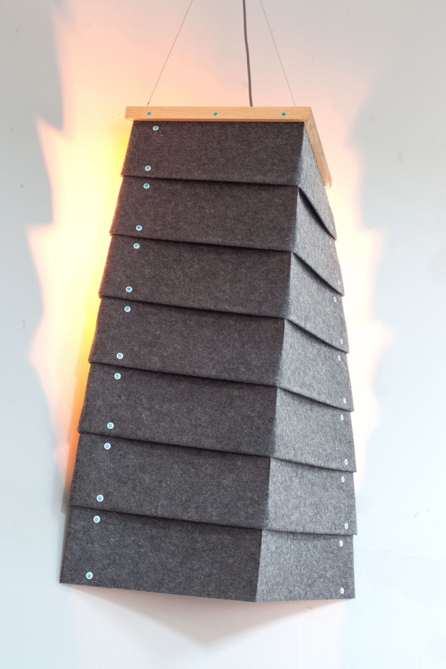 Armadillo Light wall-mounted lighting system made from one sheet of EchoPanel&reg; folded, pressed and fastened. Photo: Charlie White
