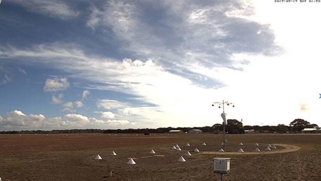 The weather at Kingscote Airport on Kangaroo Island as seen by weather camera. (Bureau of Meteorology)