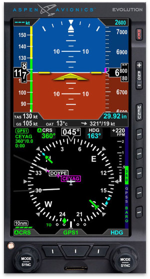 Aspen's Evolution 1000 VFR Primary Flight Display. (Aspen)