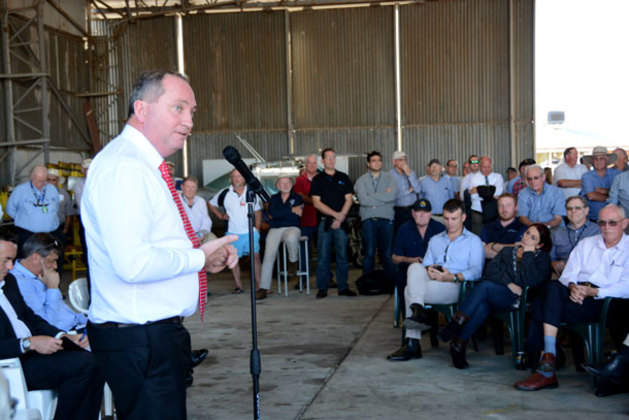 Deputy Prime Minister and Member for New England Barnaby Joyce addresses the general aviation gathering at Tamworth. (Steve Hitchen)