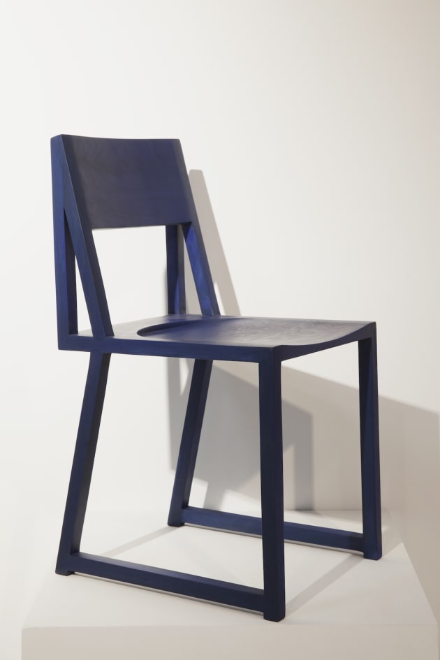 The Blue Chair by Dokter and Misses: To celebrate their 10-year design anniversary, multi-disciplinary product design company, Dokter and Misses, present The Blue Chair, a sustainable and carbon-conscious reimaging of their very first chair designed in 2007. As part of their involvement with the Seed to Seat initiative, Dokter and Misses decided to revisit their iconic steel work in tulipwood. Thanks to the wood&rsquo;s light, yet strong properties, they were able to keep the essence of the chair&rsquo;s original extreme geomantic profile, yet evolve the design into a softer, more ergonomic piece.