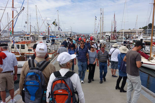 Crowd scene on the marina.