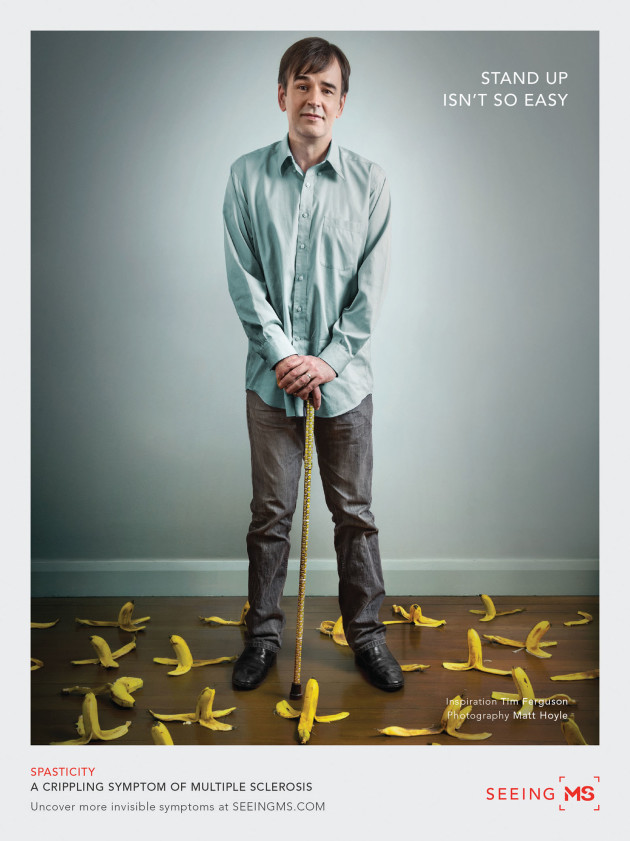 The brief for the Seeing MS campaign was developed by Laura Petrucelli and fellow creative Rohan Cooke, from Grey Melbourne, with the ultimate aim of highlighting nine of the invisible symptoms associated with MS. Petrucelli and Cooke deliberately involved nine different photographers. &ldquo;We wanted to pair them up with a subject that best suited their current body of work. For example, Matt Hoyle generally does comedic portraitures, so we thought he would be a good fit for Tim Ferguson, who is a comedian with MS.&rdquo;

Matt Hoyle photographed comedian Tim Ferguson in his home, creating a makeshift studio out of the living room. His goal was to not only portray spasticity, the inability to control stiff muscles which results in a lack of coordination, but more importantly, Tim Ferguson&rsquo;s version of it. &ldquo;It makes him feel as if his legs are made out of cardboard - not being able to control them and wanting to hit them with a crowbar at times.&rdquo; www.matthoyle.com