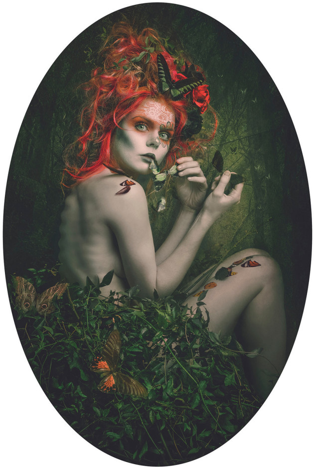 Woodland Creature. A starving, fairy-like
creature feeding on butterflies. &copy; Richard Wood.