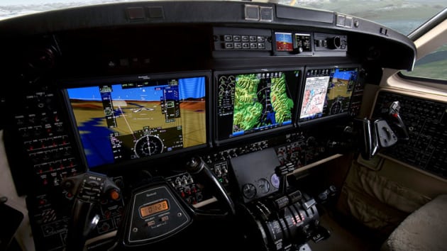 The standard Collins Pro Line Fusion avionics consists of three 14.1" LCD screens. (Rockwell Collins)