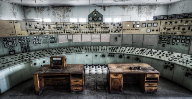 Control desk. This is the brains of the operation. This controlled the turbine hall and energy distribution to the Inner West tram and train network. You can also see a telephone to contact the other power stations on the desk on the right. Hand piece was stolen years ago. &copy; Brett Patman