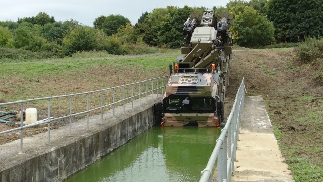 One of five new Dry Support Bridges to be acquired under Land 155 undergoing shallow wade testing at a depth of 750mm. Credit: WFEL Ltd