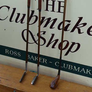 Sign outside of display of Ross Baker, golf club maker