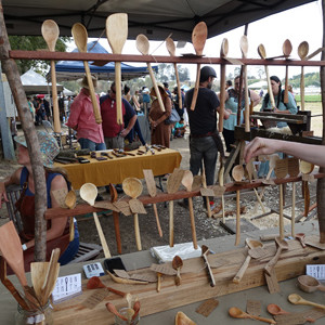 Spoon wares for sale, display by the Spoonsmith