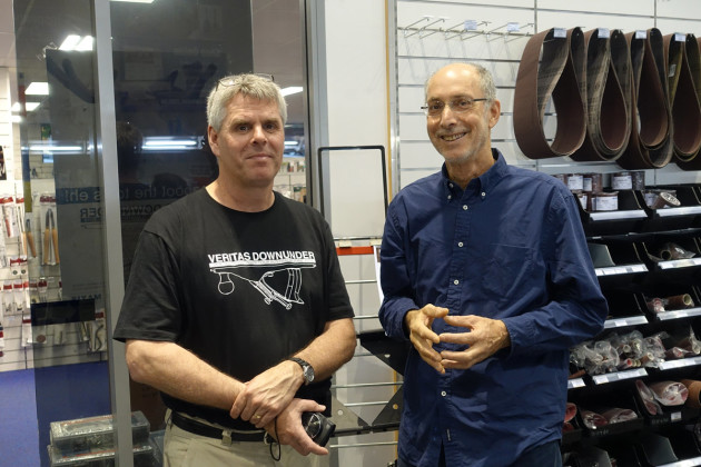 Wally Wilson (left) Veritas manages the International
Business Development side of Veritas. He's shown here with Raf Nathan, woodworker and Wood Review author.