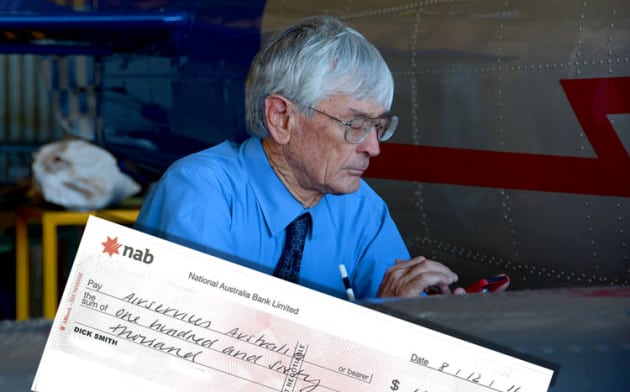 Dick Smith has sent a $160,000 cheque to Airservices Australia to fund a system of web cams around the country. (Steve Hitchen)