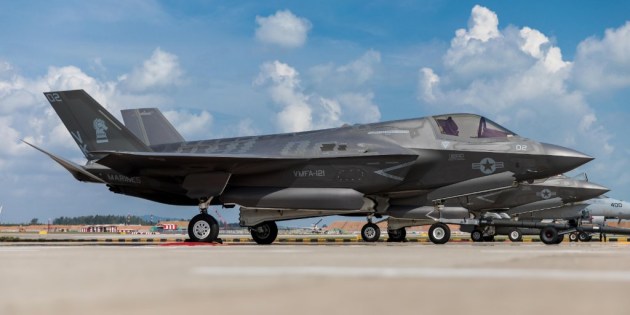 US Marine Corps F-35Bs from USMC Air Station Iwakuni in Japan at Changi Airport as part of the Singapore Airshow 2018. Credit: Lockheed Martin via Twitter