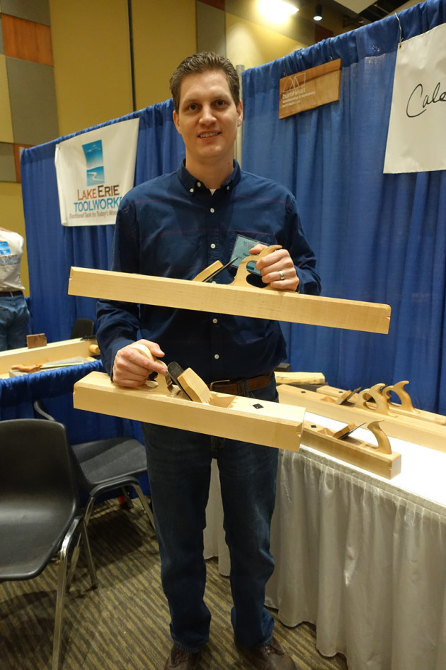 Darryl Gent displayed some of his fine wood planes on Caleb James stand.