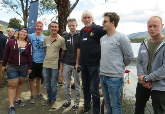 Bert van Baar with Dutch boat-building students and their instructor from Amsterdam and Rotterdam visited Franklin's Wooden Boat Centre to build a sailing dinghy for the AWBF 2017.