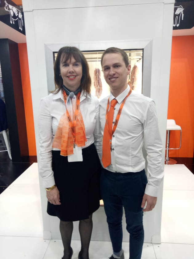 Mary Mercuri, export manager, and her son James Mercuri, R&D Engineer, of Ennio, which has recently announced new partnerships with casing providers Devro and Viskase, and has also released a new range of casings to improve the flavour and texture of meat.

The EnnioSmoke casing is pretreated with smoke designed to impart flavour onto the meat, according to the company.
Its new EnnioSeal forms a barrier also helps to keeps &lsquo;yield&rsquo; (or moisture) inside the product, while EnnioPeel, which is a quick release agent for whole muscle products, to prevent coating from binding to the product.
