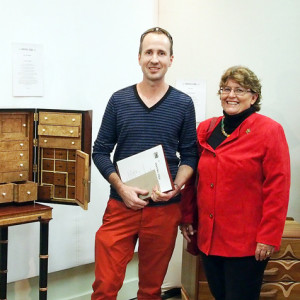 Frank van Brunschot, winner of last year's Wootha Prize Craftmanship Award, with prize sponsor Rhonda Alexander, Queensland Water And Land Carers.