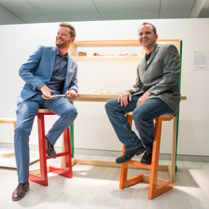 Makers David O'Brien and Jason Moore with their collaborative works in claret ash.