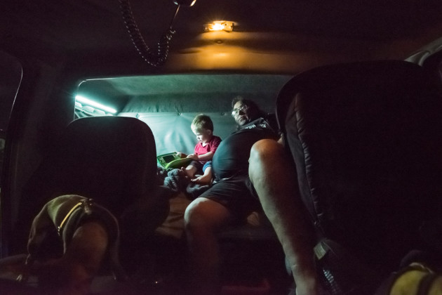 Taken shortly after midnight upon arriving at a truck stop near Brisbane, Queensland. Bert often finds himself caring for his grandson, CJ when his parents are unable to care for him. This means taking him along regularly on overnight, interstate trips between New South Wales and Queensland.