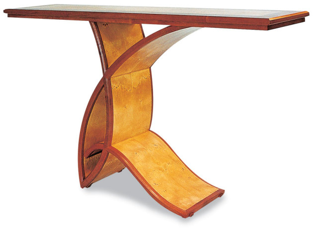 Hall table in birdseye Huon pine and Tas myrtle